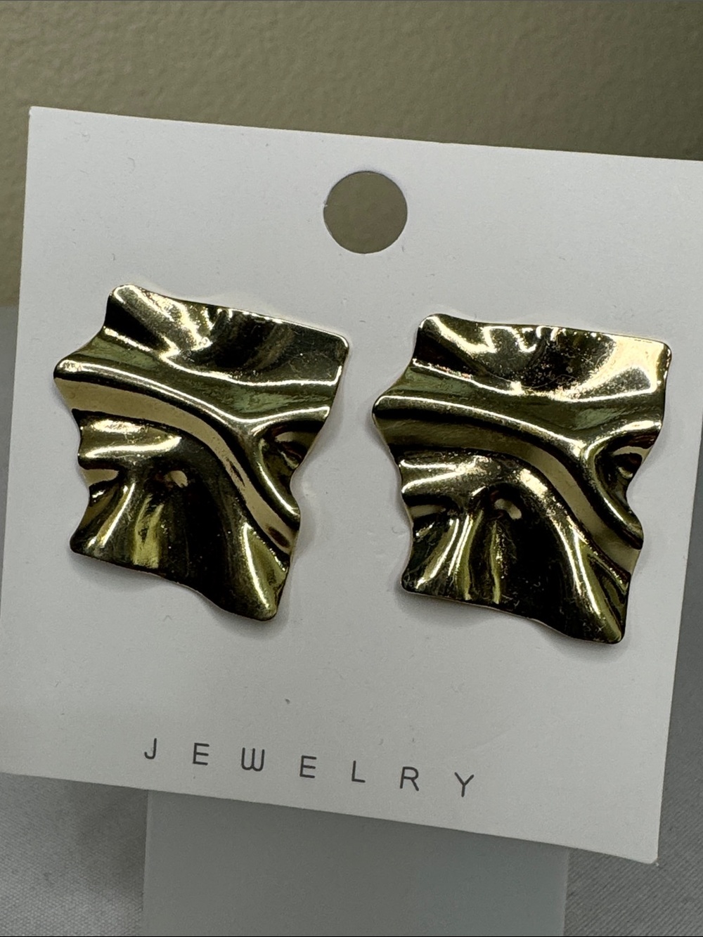 Gold Wave Textured Metal Stud Earrings - Women's Jewelry